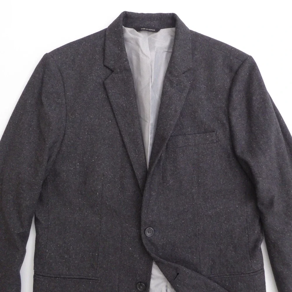 Banana Republic Blazer Textured Knit Charcoal Gray Wool Blend Tailored Slim 42L